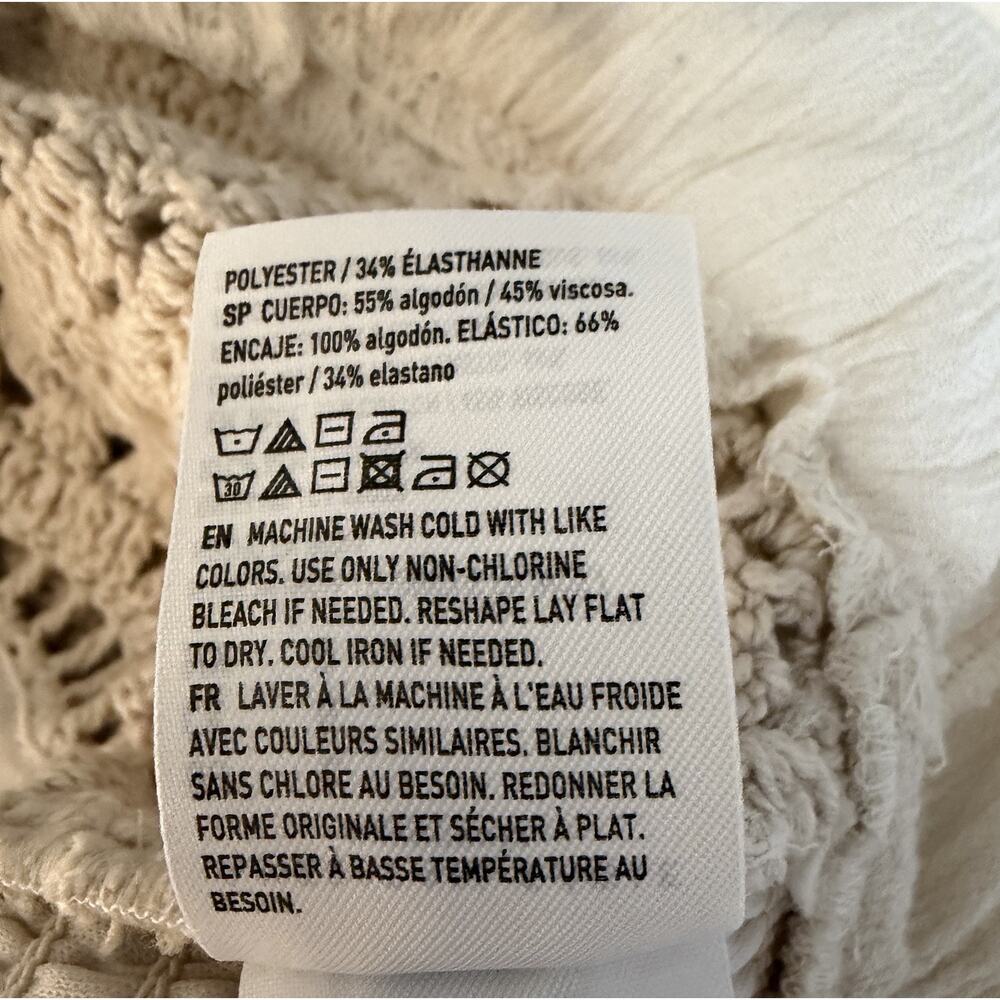 Cream Gauze/Crochet Shirt Boho Ren Festival Cottage Coquette Cotton Size L - Picture 6 of 7